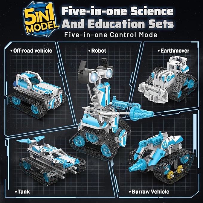 5 in 1 Robot Building Kit, Remote & App Control Educational Projects, 706Pcs DIY Tank & Garden Cars STEM Build Toys Sets for 8+ Years Old Boys and Girls