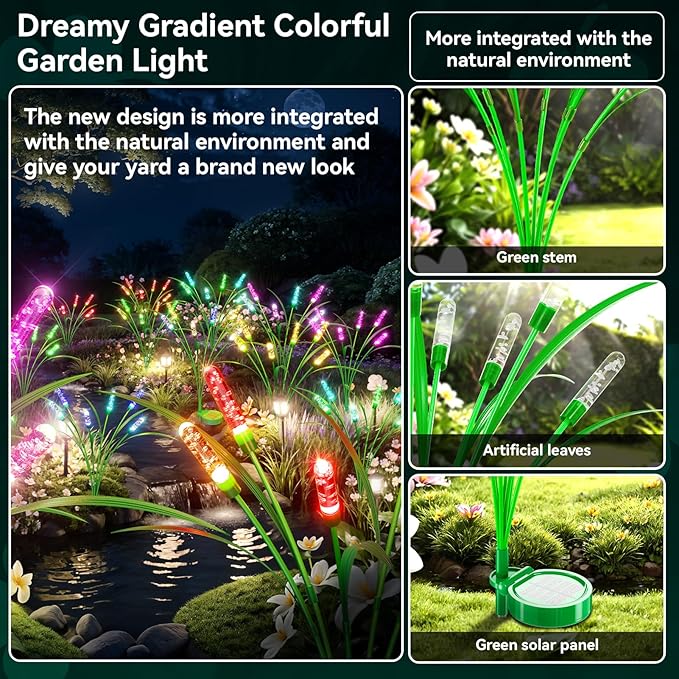 6 Packs Reeds Solar Garden Light with Multiple Color Gradients, 30 Inch Garden Solar Light with 36 Bulbs, Intelligent Light Control System, IP65 Waterproof, Outdoor solar light for decorating Pathway