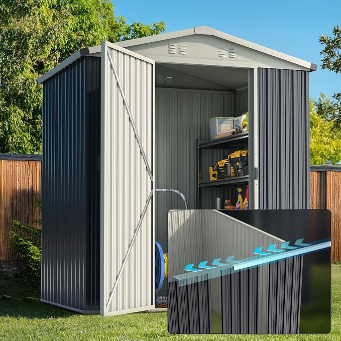 Quictent 6X4 FT Metal Storage Shed, Easy Assemble, Lockable Outdoor Garden Shed Waterproof Shed for Bike Storage, Tool Storage, Temporary Storage with Combination Lock(5.1X3.8 FT Base, No Floor)
