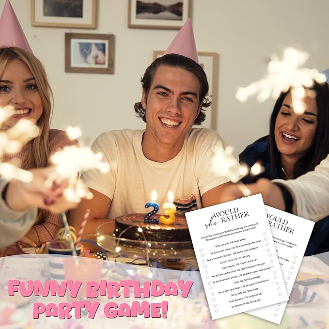 Birthday Party Games, Would She Rather, 25 Pcs Card Set for Guests, Fun Birthday Game for Teen Adults – A04