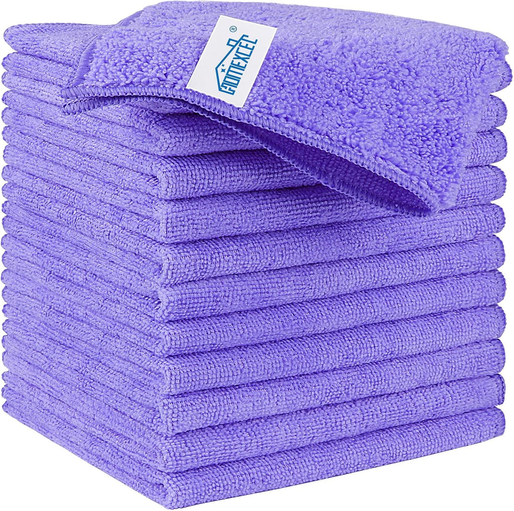 HOMEXCEL Purple Microfiber Cleaning Cloth, 12 Pack Premium Microfiber Towels for Cars, Lint Free, Scratch-Free, Highly Absorbent, Reusable Cleaning Rags for Car, Household, Kitchen, Window,11.5"X11.5"