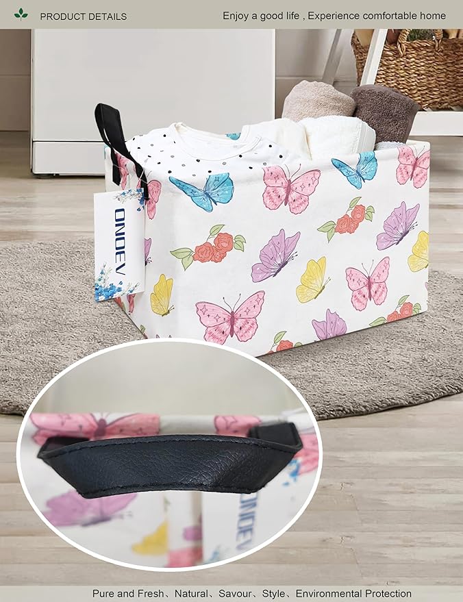 Rectangular Folding Laundry Basket,waterproof Canvas Basket,gift basket,Suitable for children's room,Office,Clothes,Toys Storage(Butterfly)