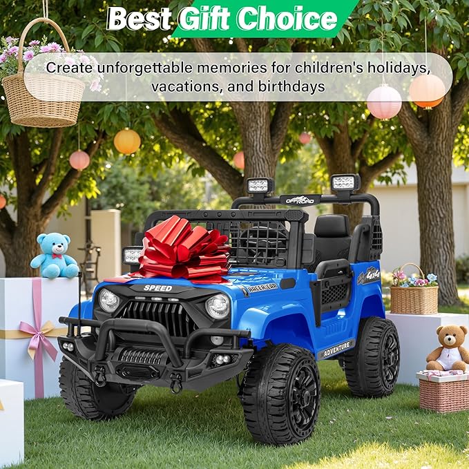 2 Seater Ride On Car Truck with Remote Control XL, Kids 24V Battery Powered Electric Vihicle w/21 in Seat, 3 Speeds, 2WD/4WD Switichable, Shock Absorbers,Bluetooth, Flower, Gift Choice
