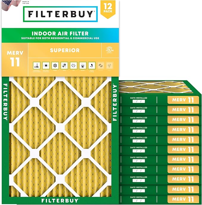 Filterbuy 10x30x1 Air Filter MERV 11 Superior Pet & Allergy Defense (12-Pack), Electrostatic Pleated HVAC AC Furnace Filters Replacement, Made in USA (Actual Size: 9.50 x 29.50 x 0.75)