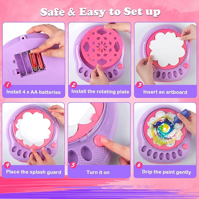 Arts and Crafts for Kids Ages 4-8,Paint Spin Art Machine Kit,Art Craft Set for 6-9 Year Old,Cool Painting Spinner Toys Kits Set,Art Supplies Birthday Gifts for Boy Girl Ages 6 7 8 9 10 11 12 Purple