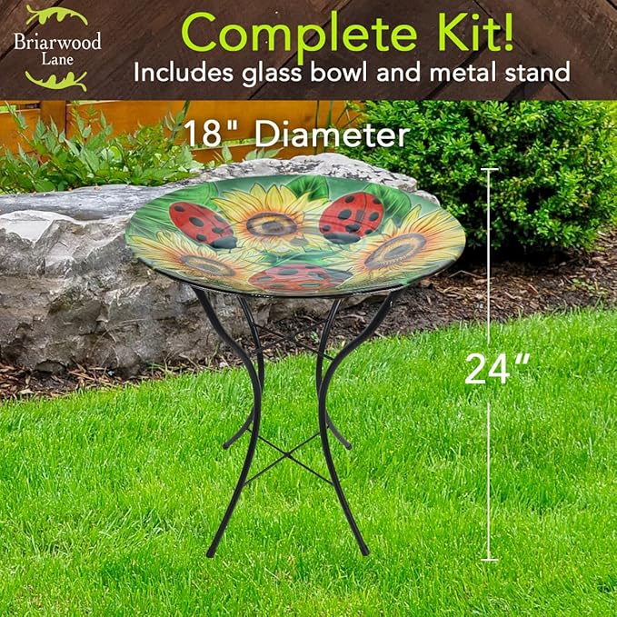 Briarwood Lane Ladybugs and Sunflowers Glass Birdbath