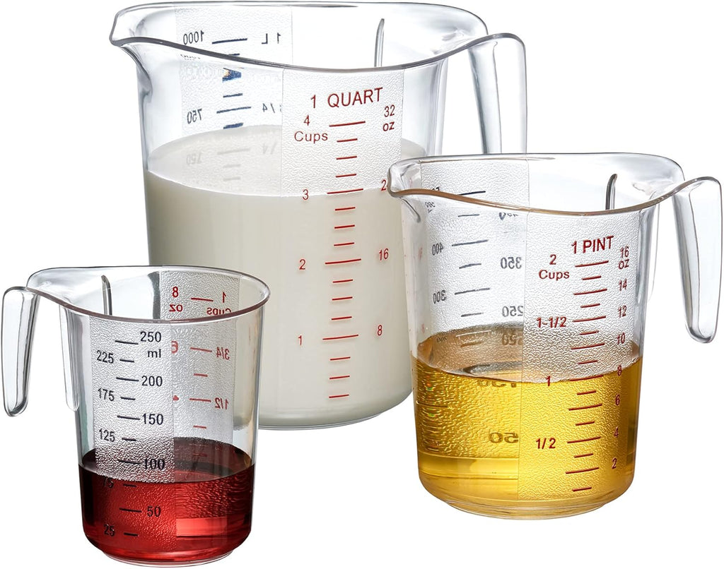 Amazing Abby - Melissa - Plastic Measuring Cups (3-Piece Set), Food-Grade Measuring Jugs, 1/2/4-Cup Capacity, Unbreakable, Stackable, Dishwasher-Safe, Great for Oil, Vinegar, Flour, and More