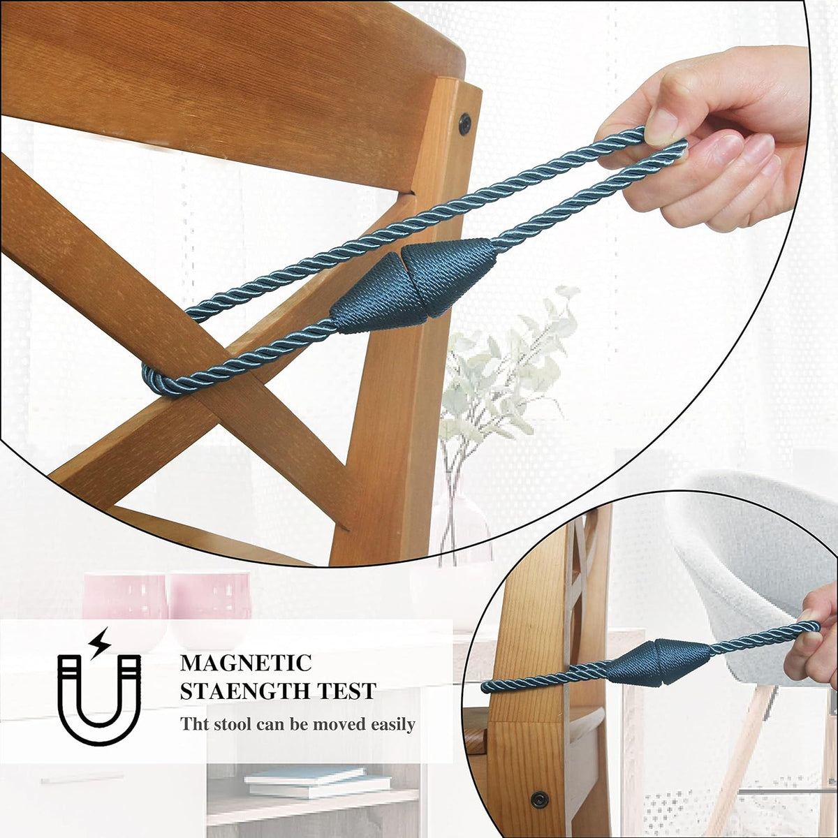 4 Pack Magnetic Curtain Tiebacks Rope Modern Handmade Curtain Tie Backs Decorative Drapes Weave Holdbacks for Window Décor, Blue
