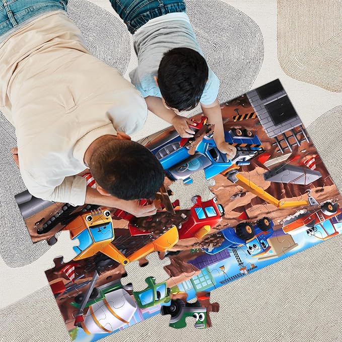 Jumbo Floor Puzzle for Kids,Construction Site Jigsaw Large Puzzles,48 Piece Construction Vehicle Puzzle for Toddler Ages 3-5,Children Learning Preschool Educational Toys,Gift for 4-8 Years Old