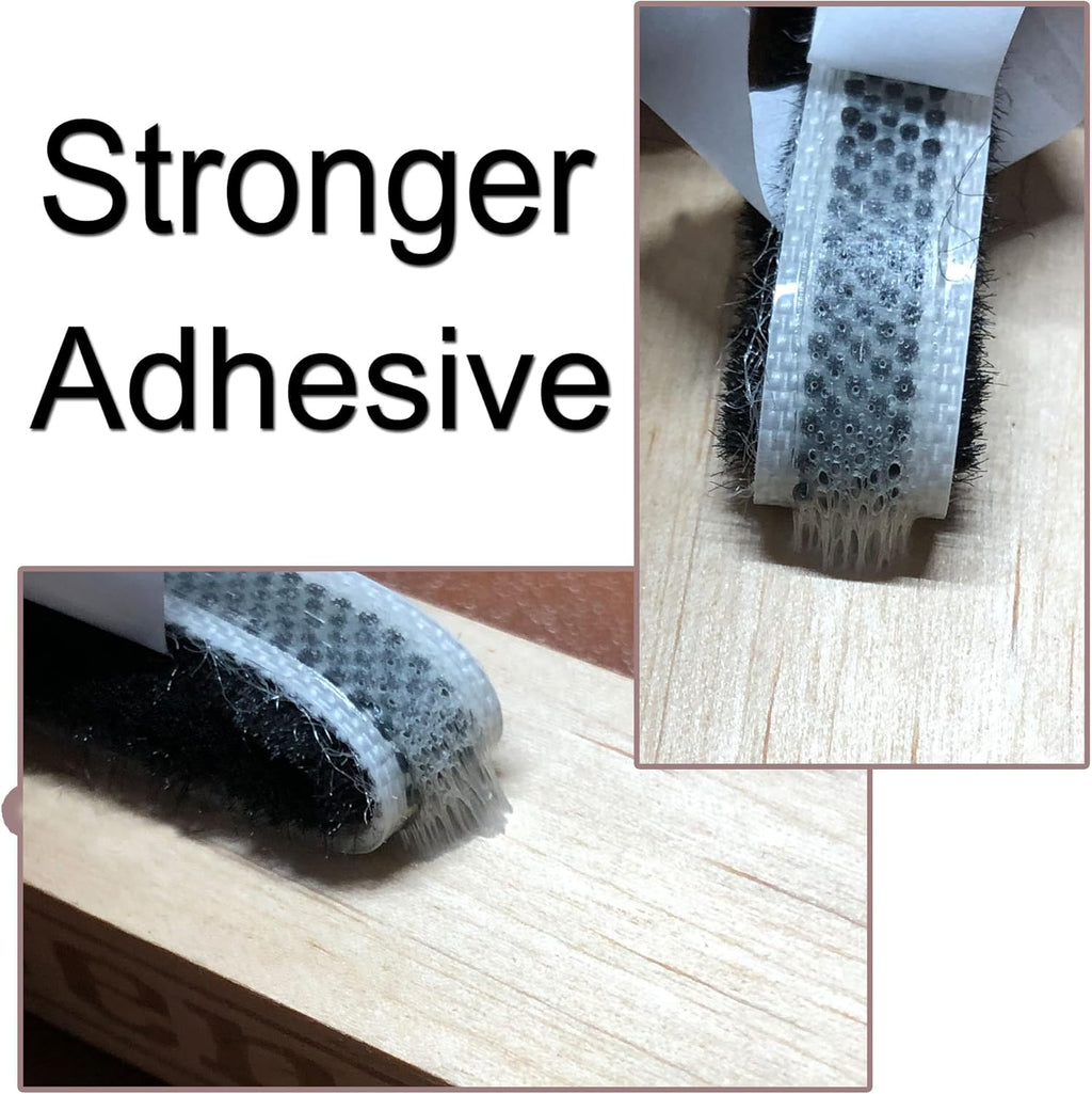 Weather Stripping Brush for Sliding Windows/Doors Frame Side,Pile Self Adhesive Weatherstrip Seal Strip Sealer Draft Stoppers (33ft x11/32 Backing x 3/16 Brush inch, Black)