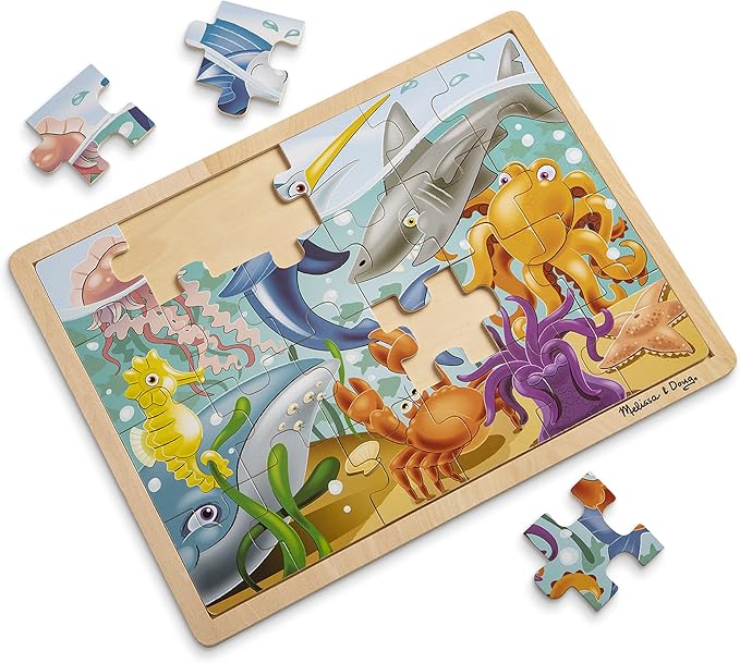 Melissa & Doug Under The Sea Ocean Animals Wooden Jigsaw Puzzle with Storage Tray (24 pcs)