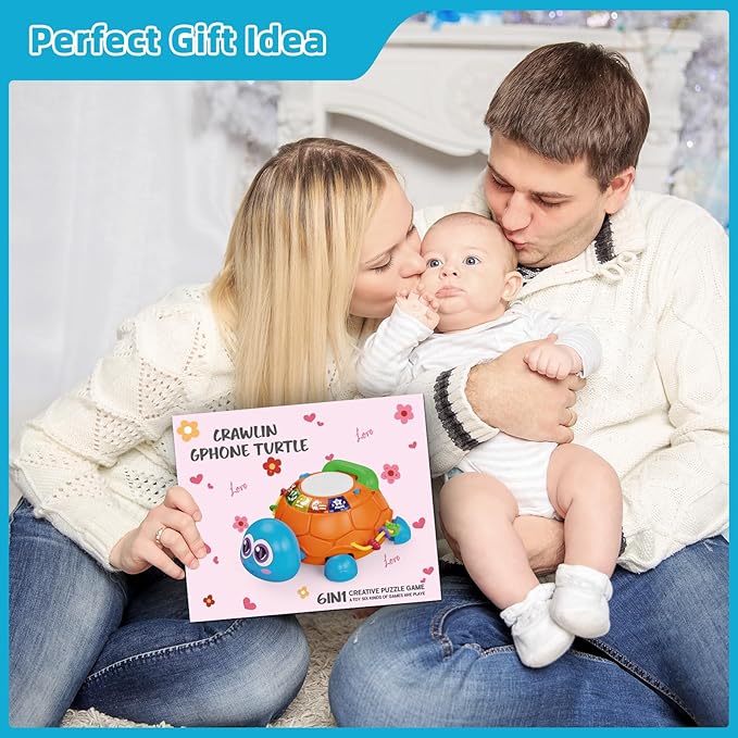 Hanayo Baby Toys 6 to 12 Months，Musical Turtle Crawling Girl Toys for 12-18 Months,Infant Early Learning Educational Toy,Girl & Boy Gift Essentials for Newborn 7 8 9 11+ Months 1-2 Year Old(Blue)
