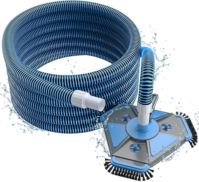 UIRWAY Upgrade Pool Vacuum Head with Side Brush & 360° Swivel Cuff, 1-1/2" x 40 Ft Heavy Duty Manual Kink-Resistant Vacuum Hoses, Weighted Triangular Shape for Inground & Above Ground Pool(No Pole)