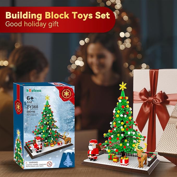 Eelexa Christmas Tree Building Block: Festive Figures Building Set with Santa Claus, 586 PCS for 6+ Ages Kids, Boys, Girls, Adult