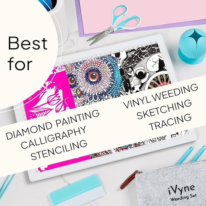 iVyne Corded Light Pad for Weeding Vinyl - A4 Light Box for Drawing - Light Board for Tracing - Light Box for Diamond Painting, Weeding Vinyl, Sketching, Tracing (White)