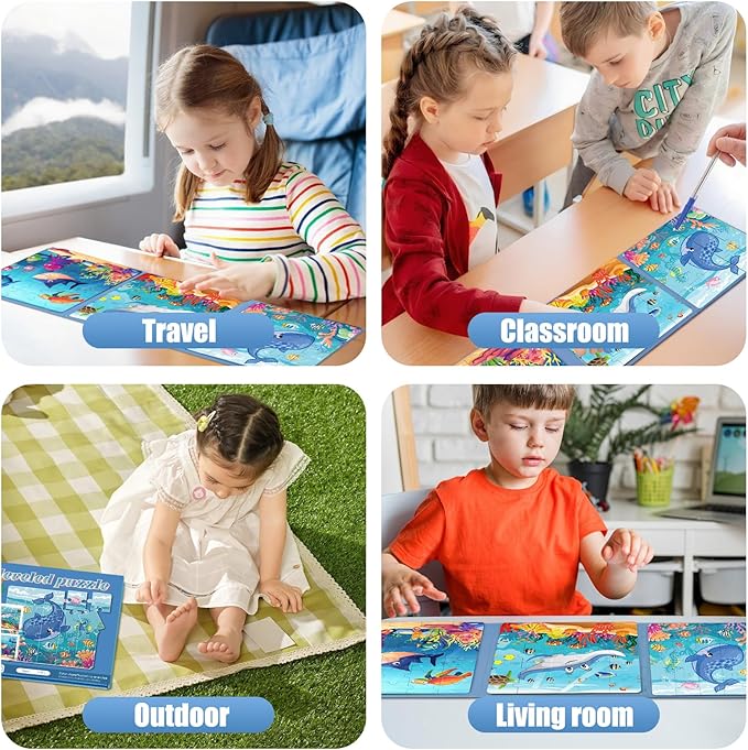 Magnetic Puzzles for Toddlers 3-5 , 75-Pieces Travel Toys , Sea Puzzles Ages 4-6, Educational Learning Magnets, Road Car Trip & Airplane Activities Toys for 3 4 5 6 7 Girls Boys Gift