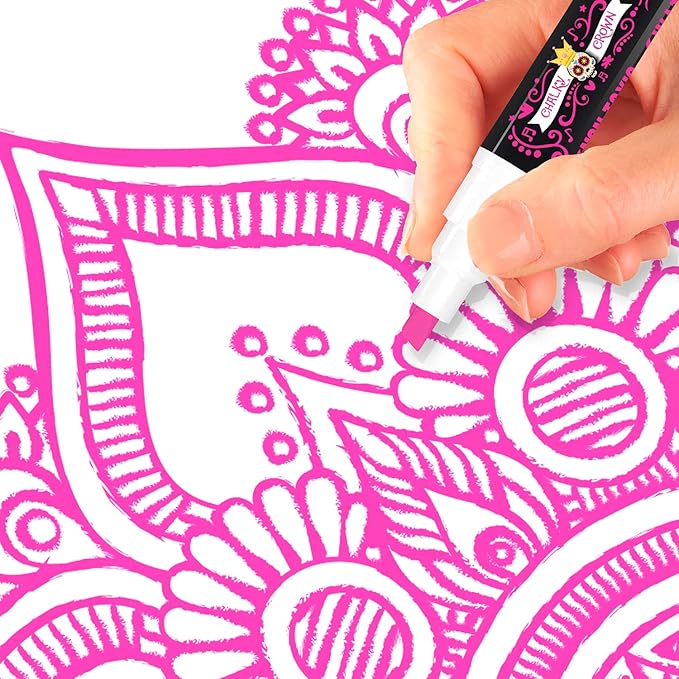 CHALKY CROWN Liquid Chalk Marker Pen - Dry Erase Marker - Chalk Markers for Chalkboard Signs, Windows, Blackboard, Glass - 6mm Reversible Tip (Pink, 5 Pack)