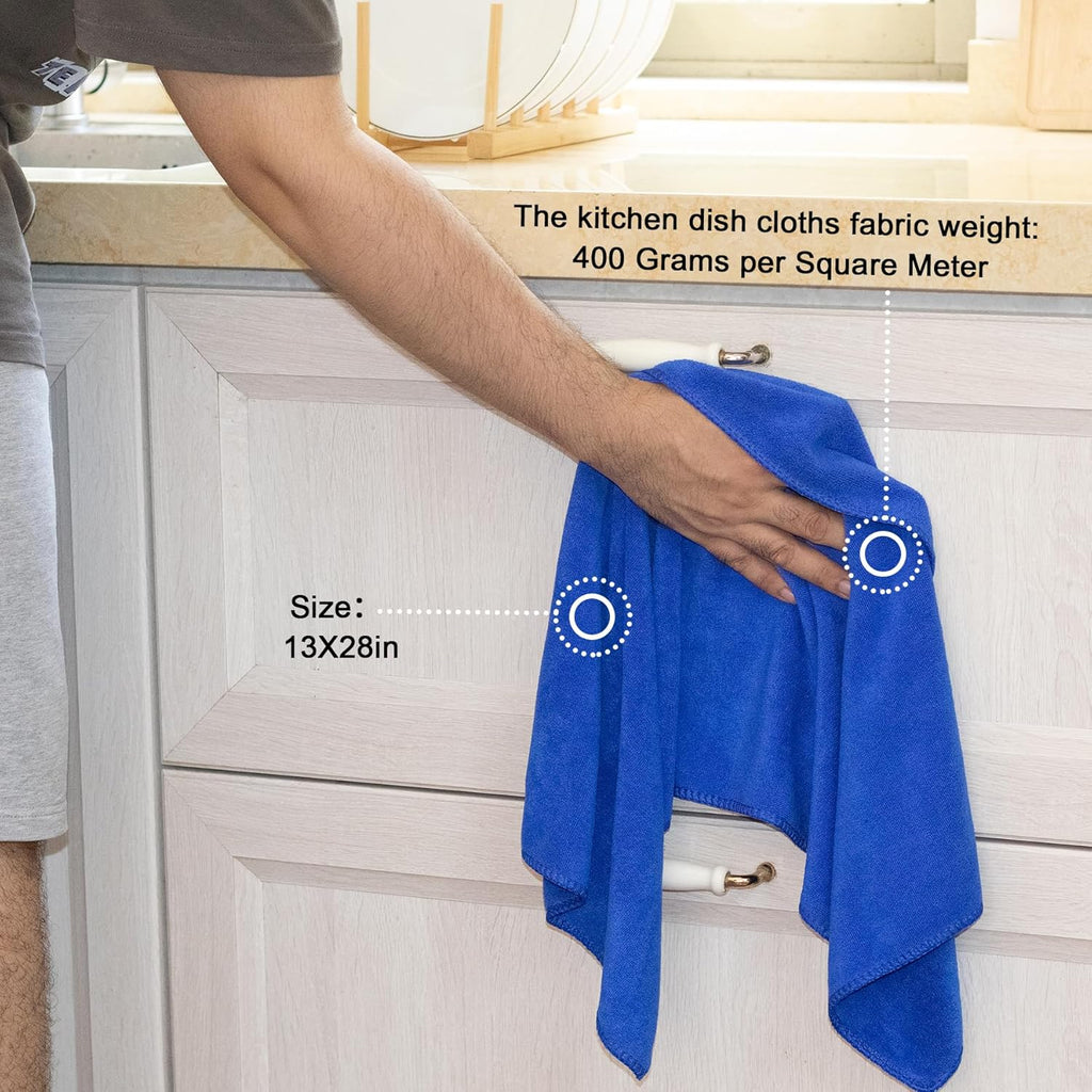 kimteny 13x28 Inches Kitchen Cloth Dish Towels, 400 GSM Premium Dishcloths, Super Absorbent Coral Velvet Microfiber Cleaning Cloths, Fast Drying Rags for Washing Dishes (6 Pack, Blue)