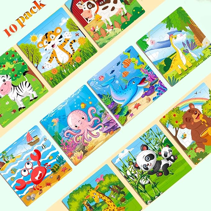Puzzles for Kids Ages 4-6, 10 Pack of 20 Piece Wooden Jigsaw Puzzles for Toddlers Ages 3-5 Jigsaw Puzzle for Toddler Children Learning Educational Puzzles Toys for Boys and Girls.