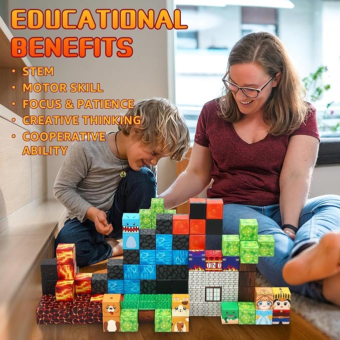 Dinosaur Magnetic Blocks,Dino Volcano World Magnet Building Toys, Sensory Montessori Toys for STEM Learning, Toddler Gift for Boys & Girls Age 3-4 4-5 6-8