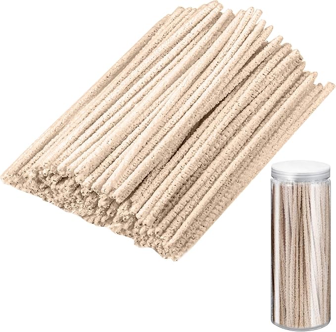 Patelai 150 Pieces 6 Inch Long Soft Pipe Cleaners Long Chenille Stems Twistable Cleaners with Storage Box for Removing Dirty Cleaning Glass Ceramic(Beige)