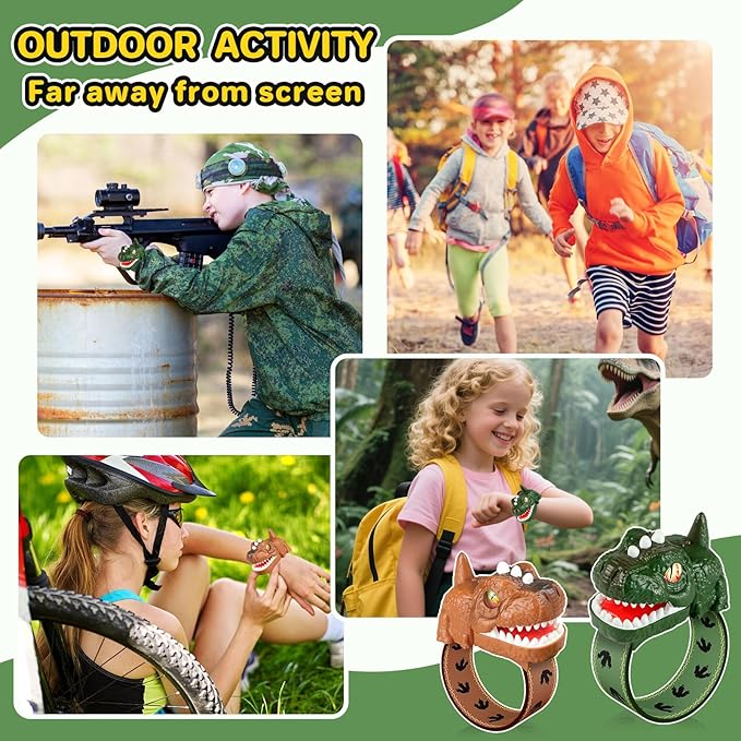 Dinosaur Walkie Talkies for Kids Rechargeable, Wrist Walkie Talkie with Flashlight, Outdoor Toys Camping Gear, T-Rex Dino Toy Birthday Gifts for Boys Girls Age 3-12 Years Old