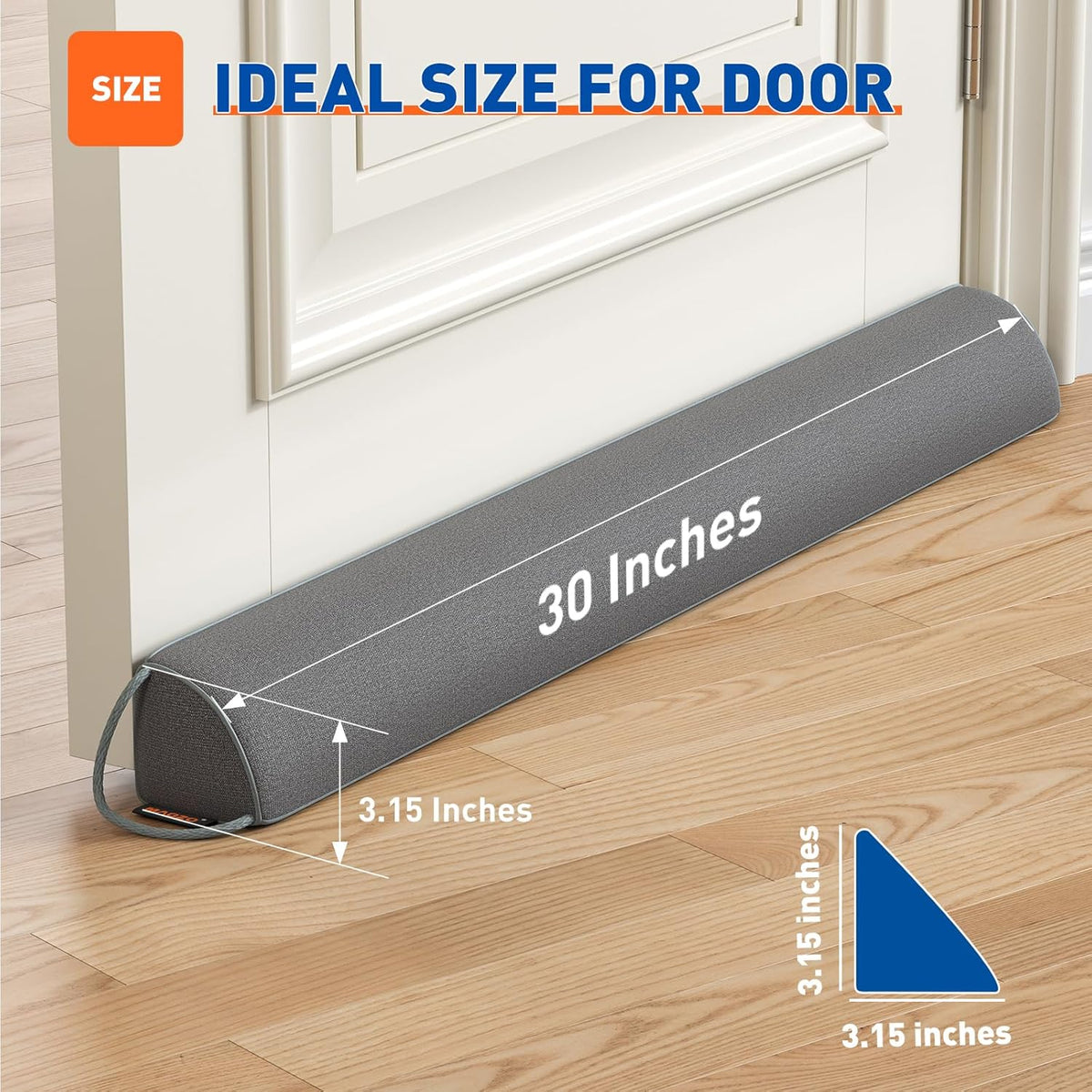 MAGZO Door Draft Stopper 30 Inches, 2 Pack Weighted Triangular Door Snake for Winter Noise Blocker with Hook Loops,Gray