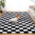 Super Soft Rug for Bedroom, 5x8 Ft Black and White Area Rug Classic Checkered Shaggy Anti-Skid High Pile Soft Fluffy Rug Fuzzy Carpet for Living Room Bedroom Kids Room Nursery, Dorm Home Decor