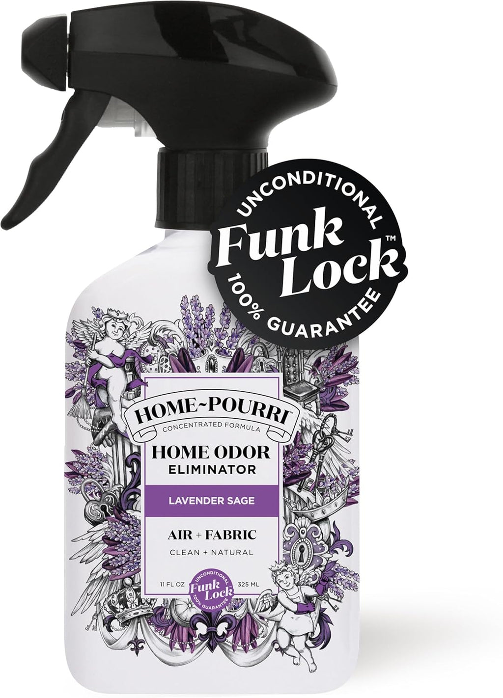 Home-Pourri Air + Fabric Multi-Purpose Odor Freshener Spray, 11 Fl Oz, Up to 570 Uses, Lavender Sage Scent, Room Deodorizer with Essential Oils, for Carpets, Couches, Bedding & Curtains