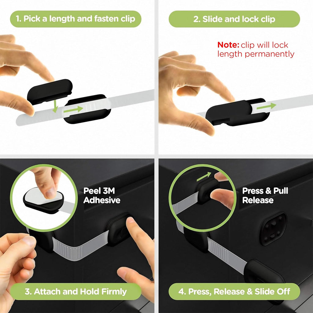 Baby Proofing Child Safety Locks (16 Pack) by Skyla Homes - The Safest, Quickest and Easiest 3M Adhesive Cabinet Latches, No Screws & Magnets, Multi-Purpose for Furniture, Kitchen, Ovens, Toilet Seats