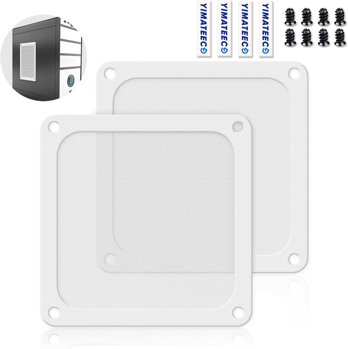 Dust Filter PC 140mm Computer Fan Filter Grills for Computer Cooler Fan/PSU/Routers 50 Mesh, Magnetic Frame PC Cooler Filter Dustproof Mesh (PVC, 140 * 140mm, 2pcs, White)