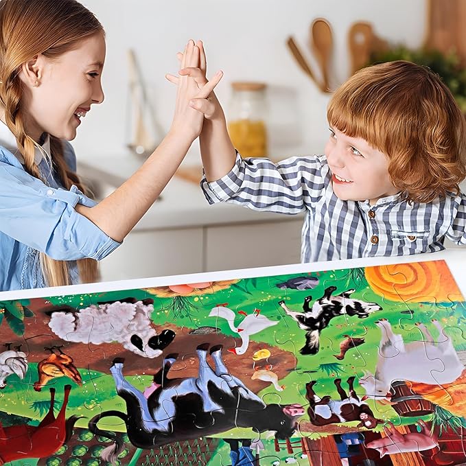 Jumbo Floor Puzzle for Kids,Farm Animals Jigsaw Large Puzzles,48 Piece Barn Puzzle for Toddler Ages 3-5,Children Learning Preschool Educational Toys,Birthday Gift for 4-8 Years Old Boy and Girl