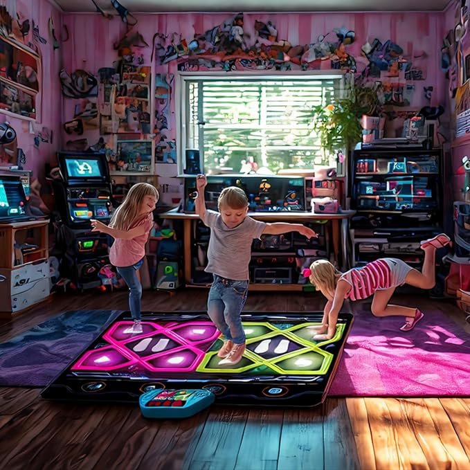 Upgraded 2-Player Kids Dance Mat, Interactive Electronic Dance Pad for Girls &Boys Ages 3-12, Premium Speaker with Built-in Adjustable Volume Music, Ideal Birthday & Holiday Family Dance Game Toy Gift