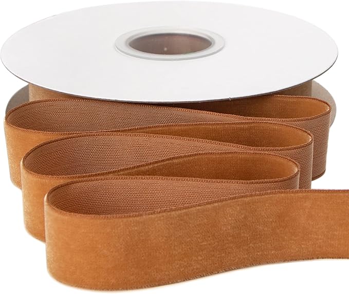 Ribbli Polyester Khaki Velvet Ribbon,1 Inches Continuous10-Yard Spool,Christmas Ribbon for Gift Wrapping,Floral Bouquets, Home Decor