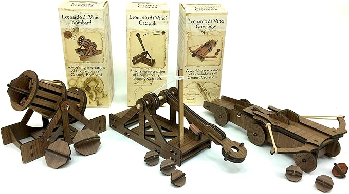 PATHFINDERS Leonardo Da Vinci weapons mini model kits catapult crossbow bombard set of 3 Engineering kits Educational Toys for Kids Science kit for Kids Age 8-10 10-12 stem Projects Wood Building Kits