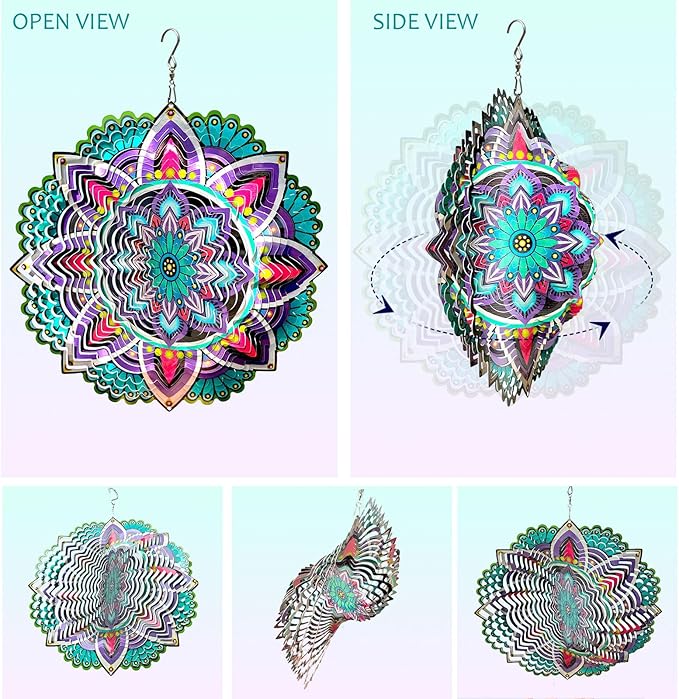 Hanging Wind Spinners for Yard and Garden Mandala Purple Star,Kinetic Wind Spinners Outdoor Worth Gift Christmas Decorations,12Inch Stainless Steel Wind Spinner for Outdoor&Indoor Decor