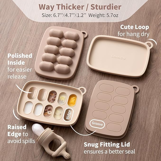 SAMiGO Baby Food Fruit Feeder and Breastmilk Popsicle Mold Set, Silicone Fruit Teether, Food Feeder Pacifier for Teething Relief, Freezer Tray, Baby Feeding Essentials, 4 Months+
