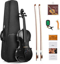 Eastar 4/4 Violin Set Full Size Fiddle Solidwood for Adults with Hard Case, Shoulder Rest, Rosin, Two Bows, Clip-on Tuner and Extra Strings, Black