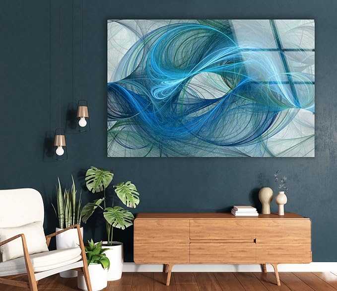 My Photostation.com 20Wx14H'' Blue Energy Abstract Wall Art – Fluid Motion Glass PrintTempered Glass Printing Wall Decor Large Wall Art Wall Hangings