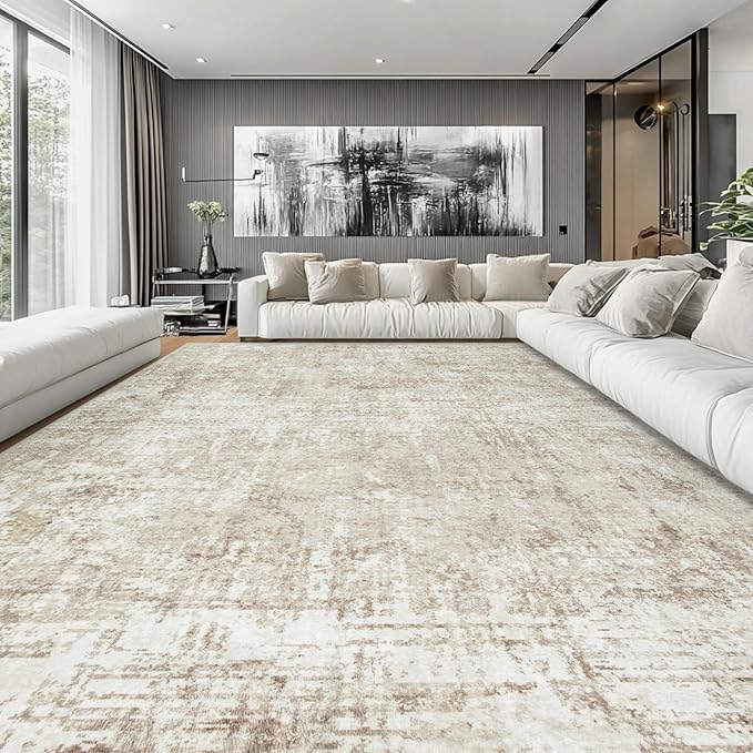 10x14 Area Rugs Large Living Room Rug Washable: Modern Abstract Rug Indoor Modern Carpet Non Slip for Dining Room Bedroom Nursery Home Office Beige