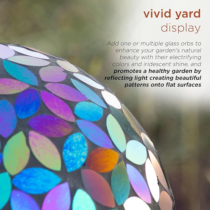 Alpine Corporation 10" Diameter Indoor/Outdoor Glass Mosaic Gazing Globe Yard Decoration, Purple Pearlized Petals Design