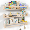 Heimlove Nursery Floating Shelves, Wood Nursery Book Shelves for Wall, 32 inch Wall Bookshelf for Kids Solid Wood Shelves for Books,Toys and Decor Storage, Set of 3