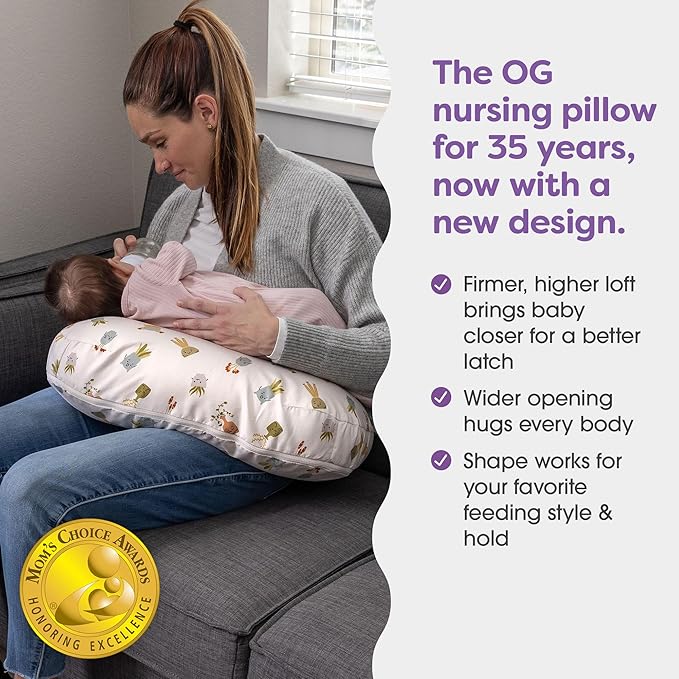 Boppy Nursing Pillow - Ergonomic Bottle & Breastfeeding Pillow with High, Firm, Large Area, Water-Repellent Cushion with Washable Cover; Baby Safety Alliance Verified - Tan Happy Houseplants