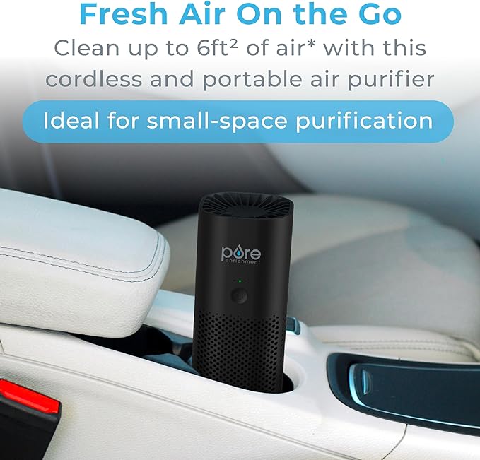 Pure Enrichment PureZone Mini Portable Air Purifier - Cordless True HEPA Filter Cleans Air & Eliminates 99.97% of Dust, Odors, & Allergens Close to You - Cars, School, & Office (Black)