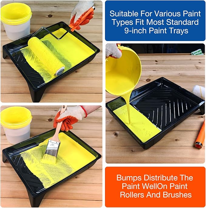 Great Andrew 4 Pack Paint Tray Liners 9 Inch, 2 PC Sturdy Plastic Tray with 2 PCS Disposable Paint Tray Liners, Paint Roller Trays, Paint Pan Liners for DIY Painting Projects, Walls, Furniture