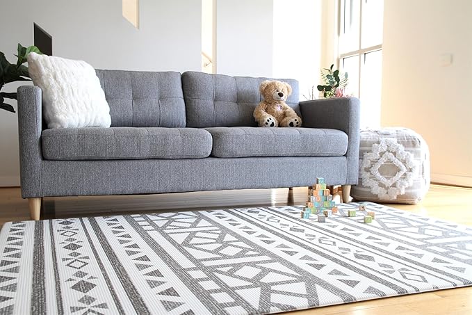 Cushmat Stylish Reversible Foam Play Mat (Large, Crystals - Blue Charcoal) - Soft, Waterproof, Durable Play mat for Infants, Babies, Toddler, Kids & Grownup - 6.5ft x 4.5ft