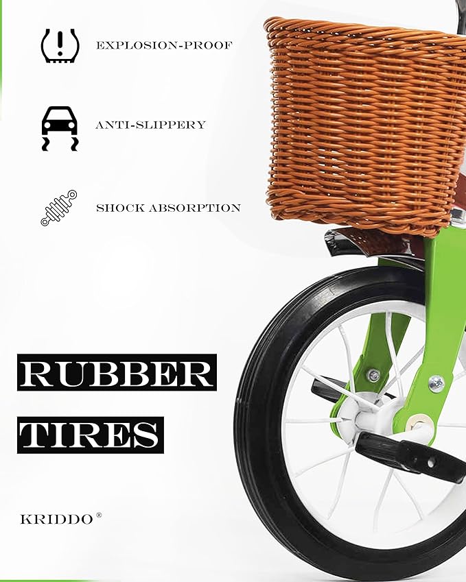 KRIDDO Classic All Metal Toddler Trike, Gift for Boys and Girls Ages 2 to 4 Year Old, Tricycle for 1 to 3 Year Olds, Sturdy Rear Deck, Deluxe Steer and Ergonomics Grip, Indoor and Outdoor, Green