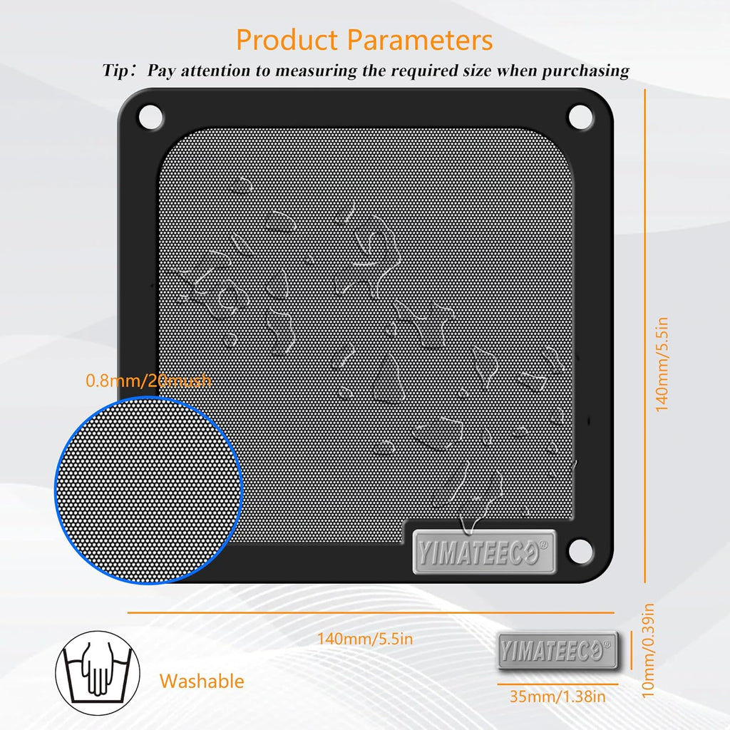 140mm PC Dust Filter for Computer Cooler Fan/PSU/Routers PVC 50 Mesh, Magnetic Dust Mesh Computer Fan Filter Grills with Screws Dustproof Case Cover (PVC V4.0, 140 * 140mm, 5pcs, Black)