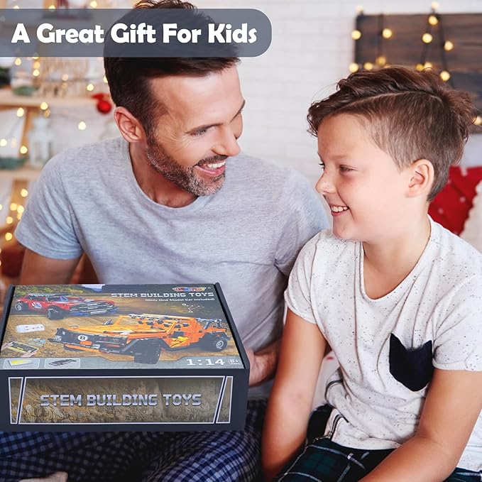 VERTOY STEM Building Car Toys for Kids Boys - Remote & APP Control Block Set, Birthday Gifts for Age 8-12 13+ Year Old, Bigger Orange Model(740+ pcs)