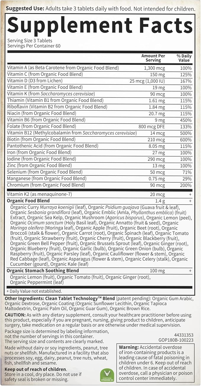 Garden of Life Organics Women’s Prenatal Multivitamin with Vitamin D3, B6, B12, C & Iron, Folate for Energy & Healthy Fetal Development – Organic, Non-GMO, Gluten-Free, Vegan, 60 Day Supply